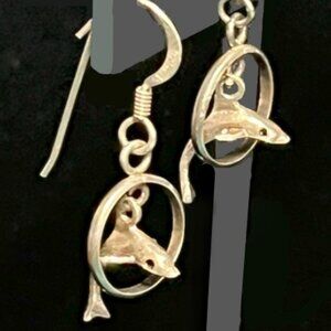 STERLING SILVER WTS DOLPHIN  VINTAGE  EARRINGS